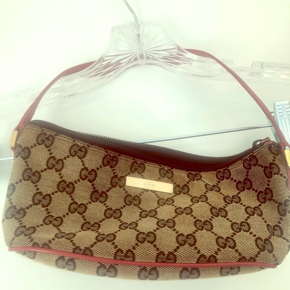 Gucci red leather GG monogram pouchette/ boat bag